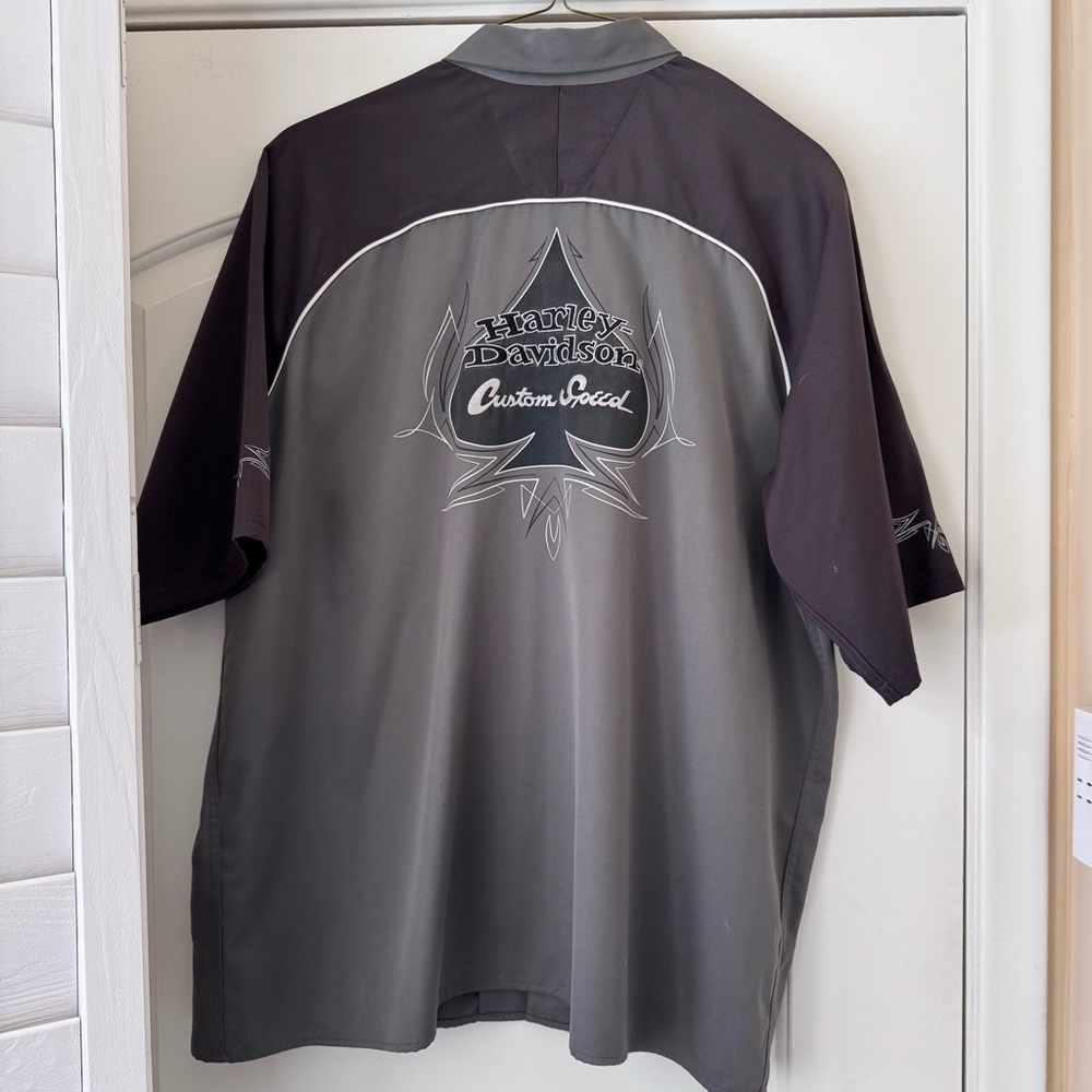 VTG Harley Davidson Garage Shirt Mens XXL Embroidered Custom Speed Spade Button